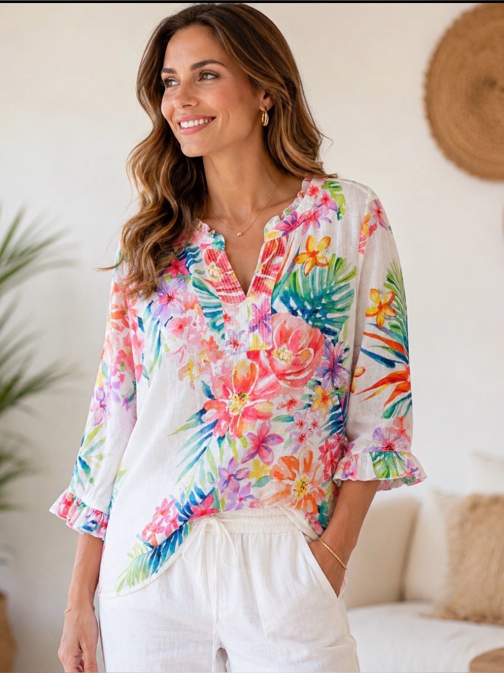 John Mark Blouse Top 100% Linen